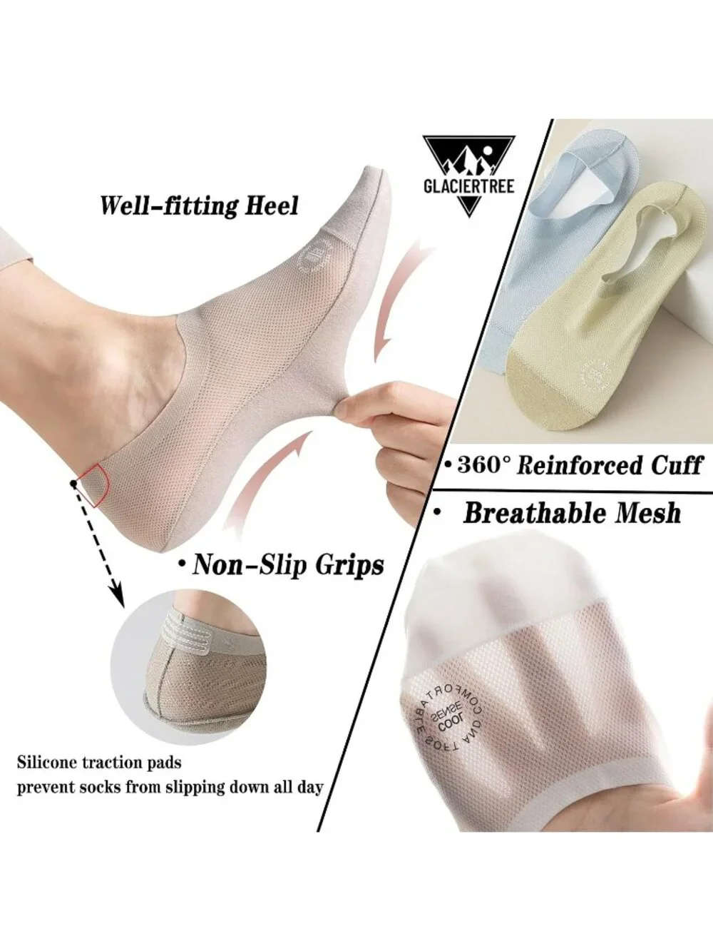 🧦Women's Light Grey 6 Pairs No Show Socks Slip Liner Breathable Invisible Socks